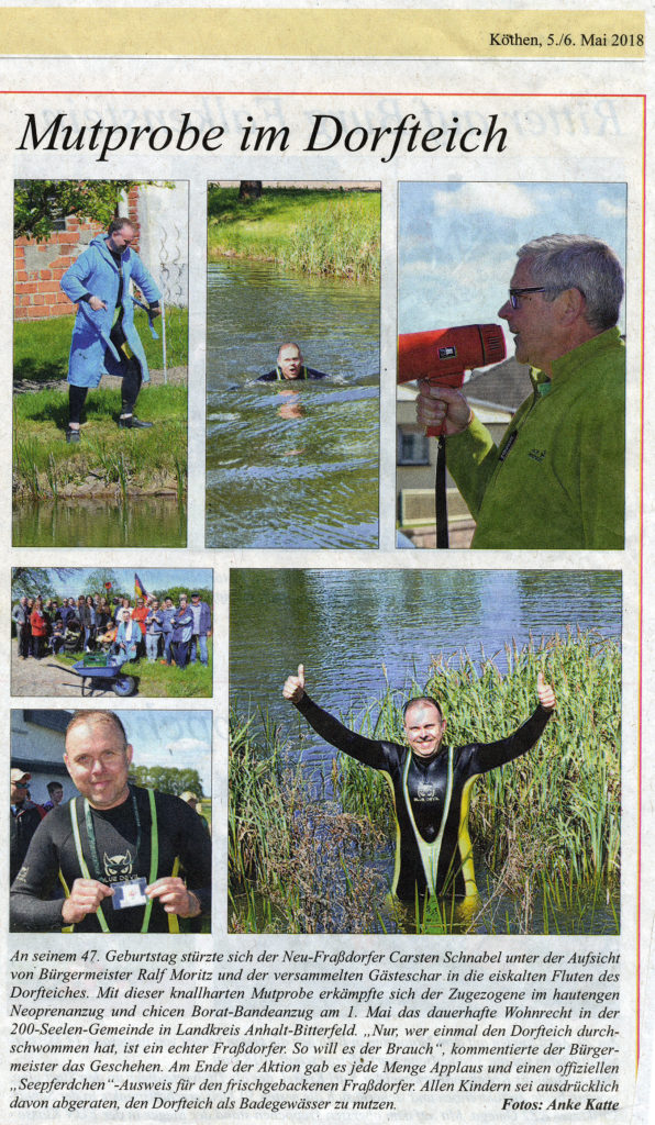 Ein Beitrag vom Supersonntag Köthen vom 0505/06.Mai 2018 - „Ein Neuer Fraßdorfer durchschwimmt den Dorfteich“